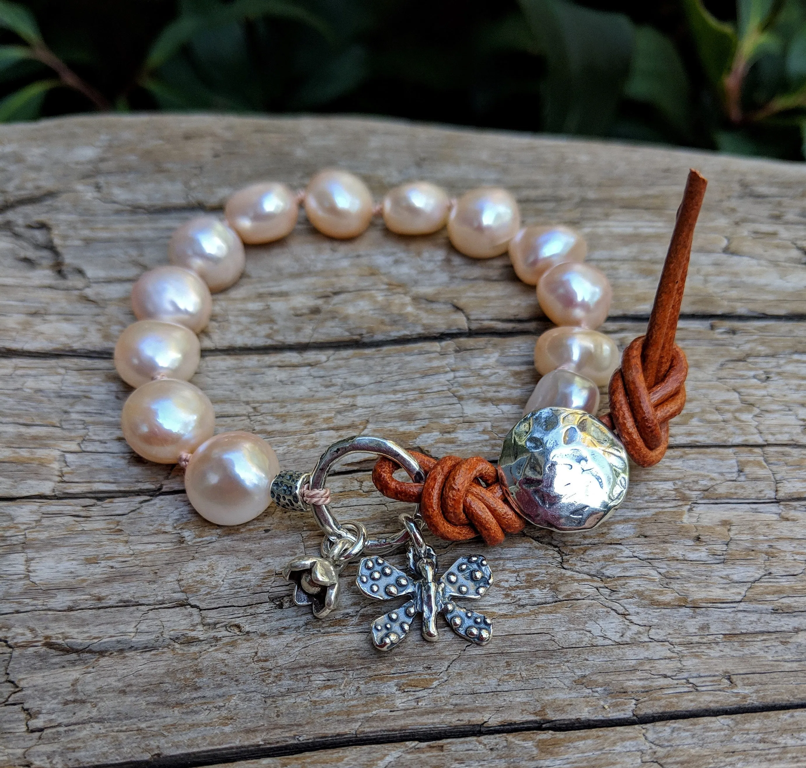 Pink Pearl Butterfly Bracelet