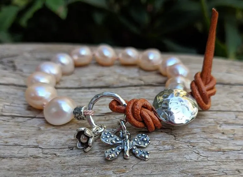 Pink Pearl Butterfly Bracelet
