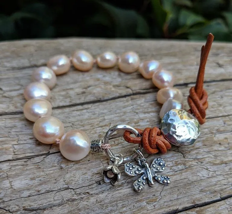 Pink Pearl Butterfly Bracelet