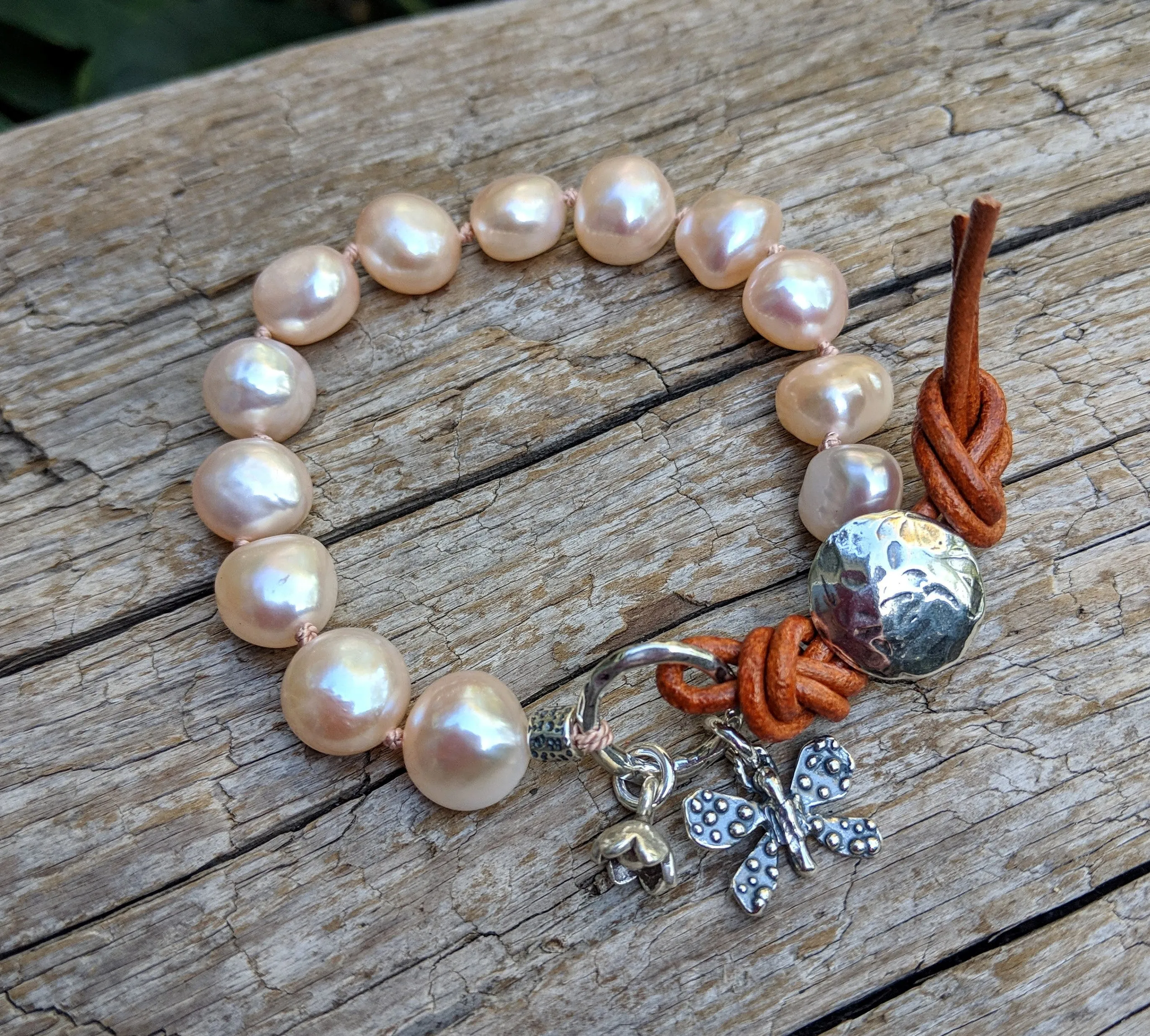 Pink Pearl Butterfly Bracelet