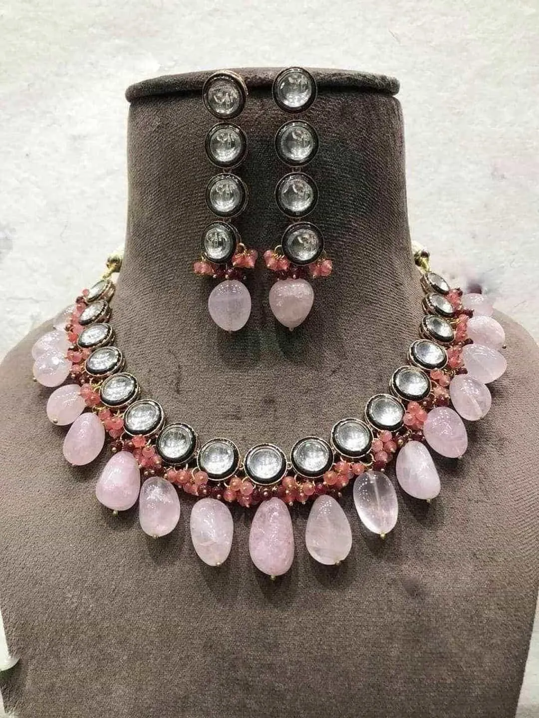 Polki Kundan With Real Rose Quarts