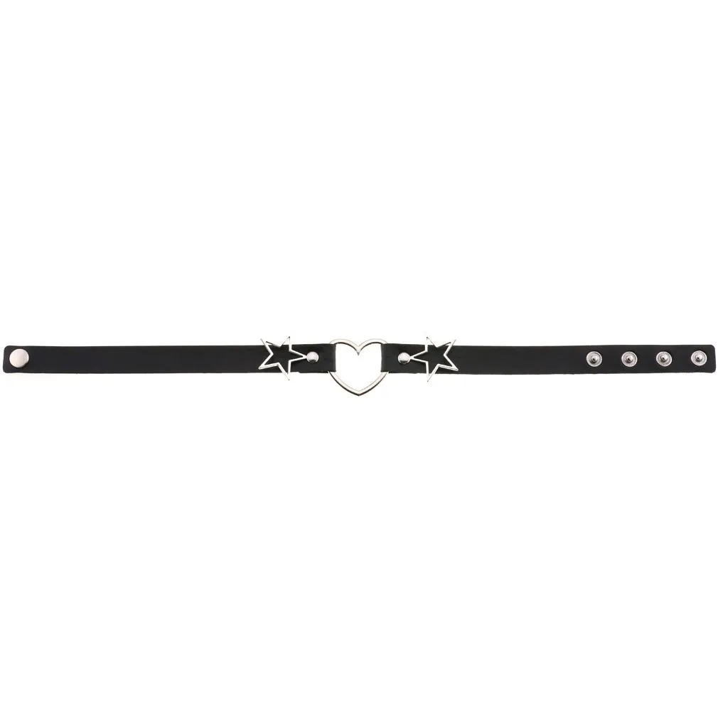 PU Leather Choker Necklace with Heart and Stars / Female Neck Accessories