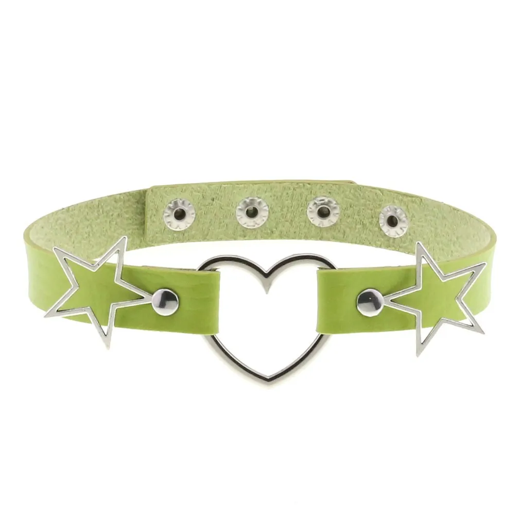 PU Leather Choker Necklace with Heart and Stars / Female Neck Accessories