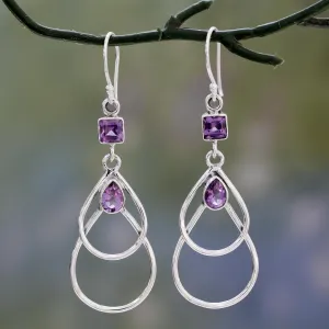 Purple Ice Contemporary Sterling Silver Earrings with Amethysts