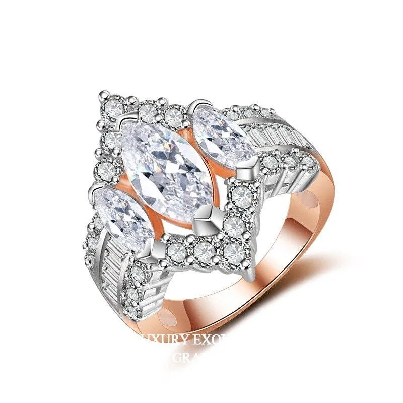 QUALITY RINGS Fashion Big Marquise Cut AAA  CZ Diamonds  Rose Gold Silver Color Ring