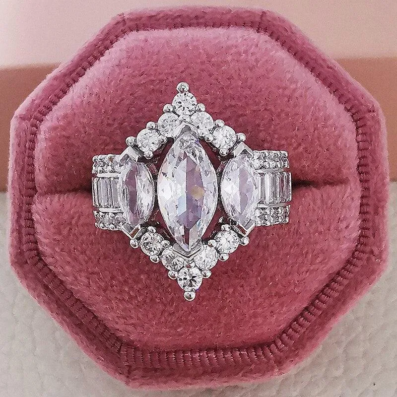 QUALITY RINGS Fashion Big Marquise Cut AAA  CZ Diamonds  Rose Gold Silver Color Ring