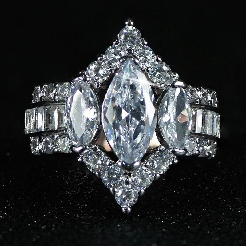 QUALITY RINGS Fashion Big Marquise Cut AAA  CZ Diamonds  Rose Gold Silver Color Ring
