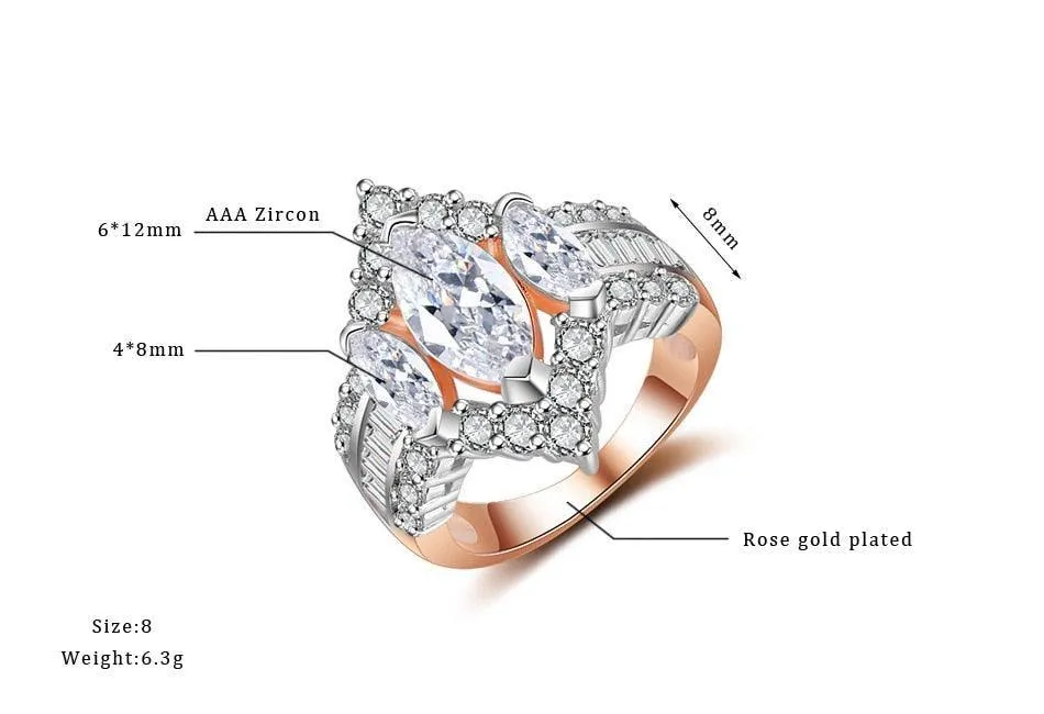 QUALITY RINGS Fashion Big Marquise Cut AAA  CZ Diamonds  Rose Gold Silver Color Ring