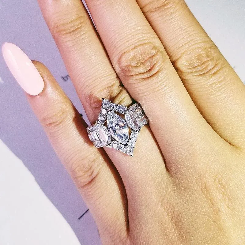QUALITY RINGS Fashion Big Marquise Cut AAA  CZ Diamonds  Rose Gold Silver Color Ring
