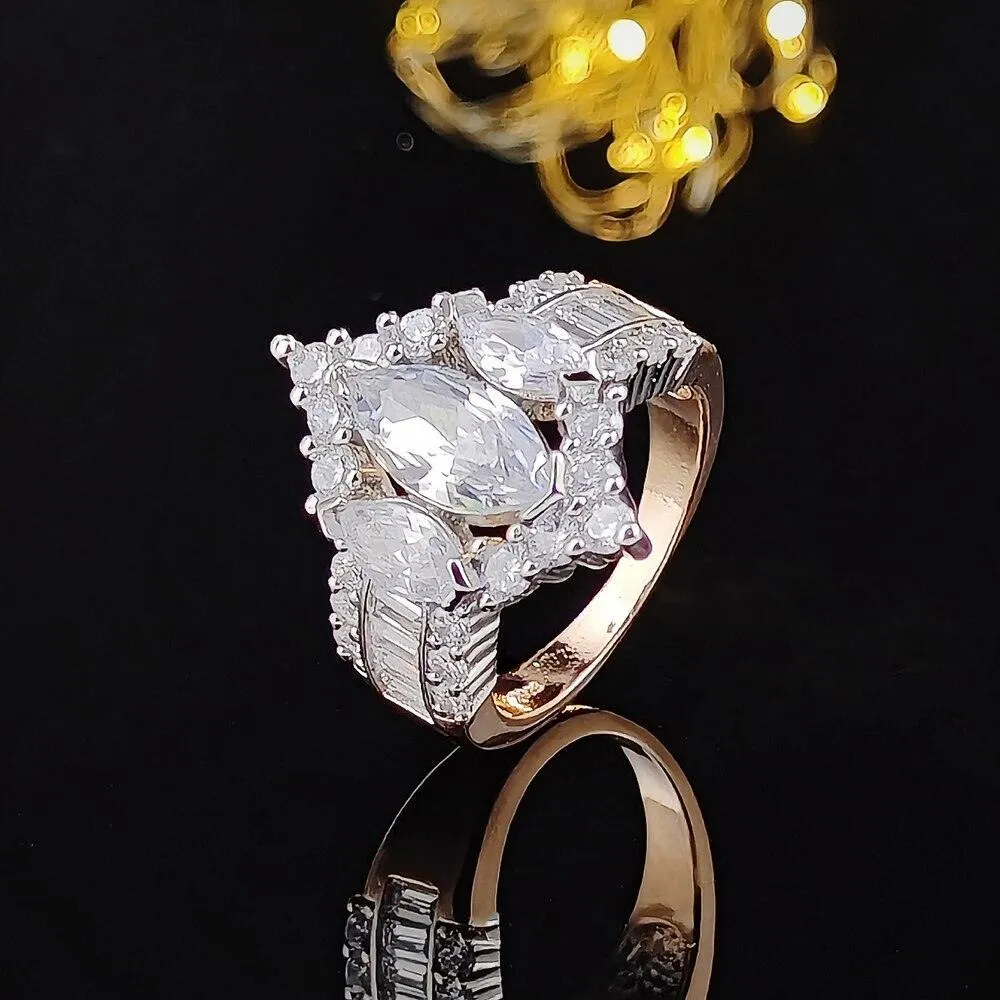QUALITY RINGS Fashion Big Marquise Cut AAA  CZ Diamonds  Rose Gold Silver Color Ring