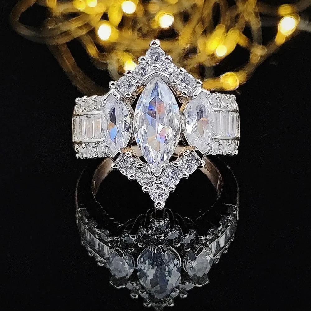 QUALITY RINGS Fashion Big Marquise Cut AAA  CZ Diamonds  Rose Gold Silver Color Ring