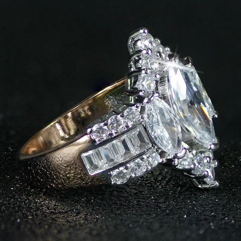 QUALITY RINGS Fashion Big Marquise Cut AAA  CZ Diamonds  Rose Gold Silver Color Ring
