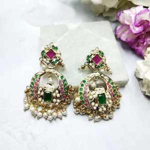 Rabiya Jadau Chandbali Earrings - Multicolor
