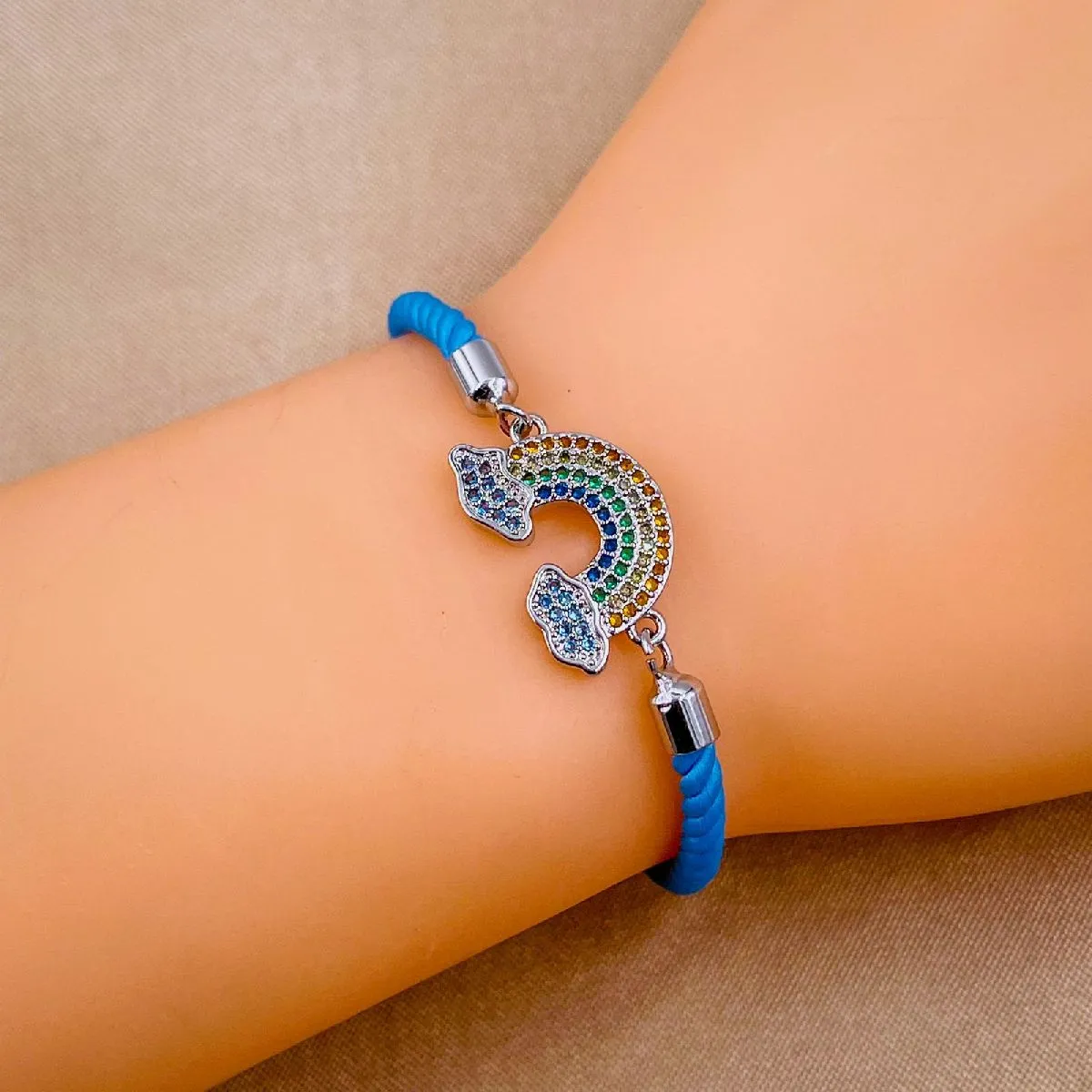 Rainbow Cloud Copper Silver Blue Cubic Zirconia Thread Bracelet Women