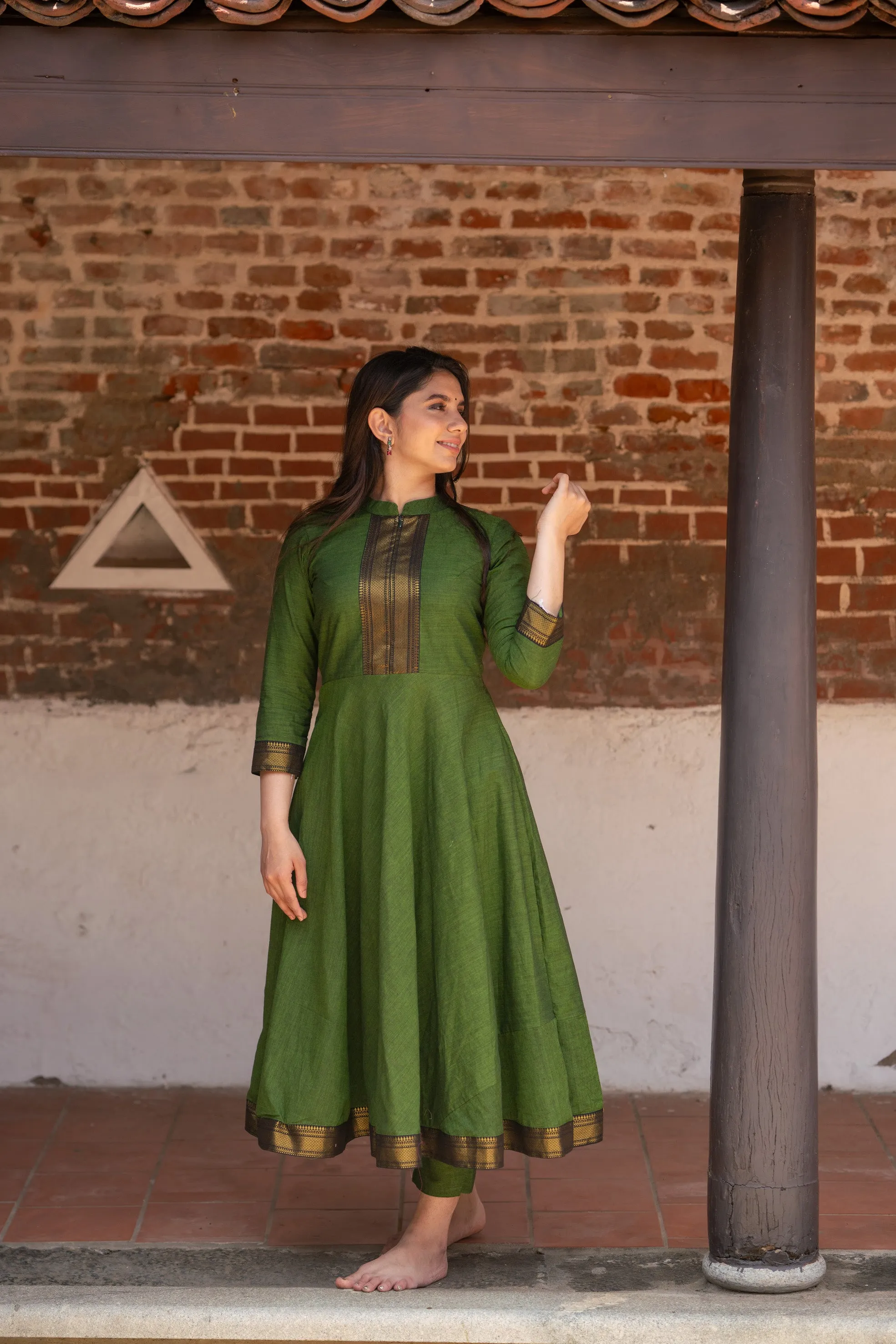Raksha Olive Green Mangalgiri Co-Ord Set (Set of 2)