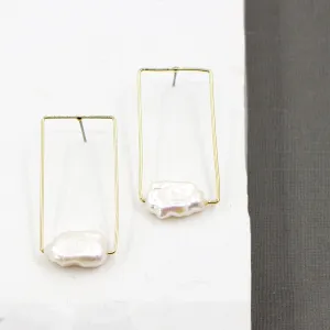 Real button pearls on contemporary square setting