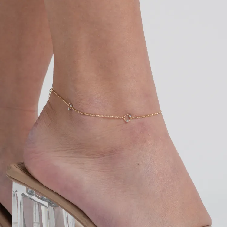 Real Gold 2 Color Ball Ring Adjustable Size Anklet 3130 A1332