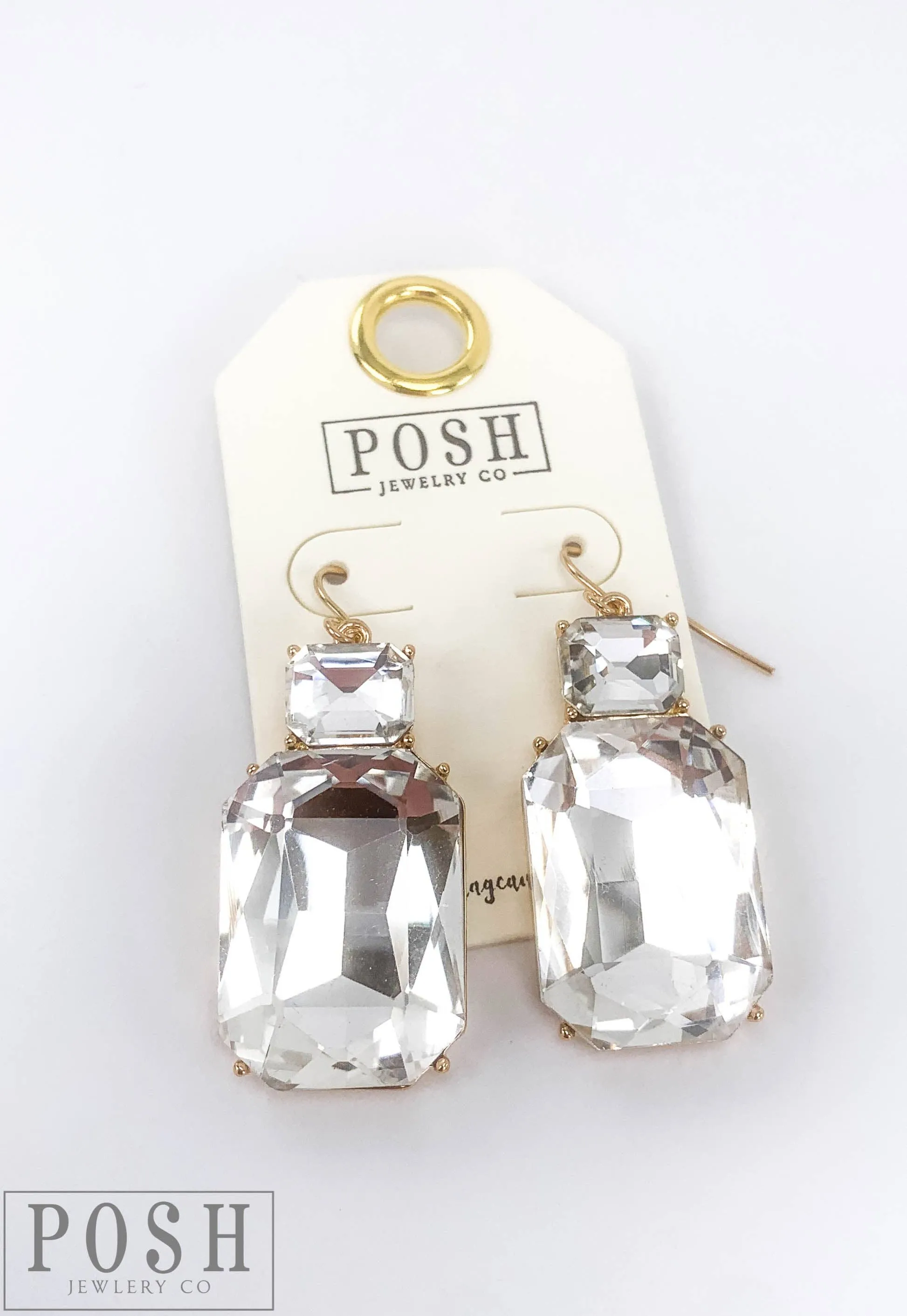 Rectangle gold rhinestone earrings | Stuffology Boutique