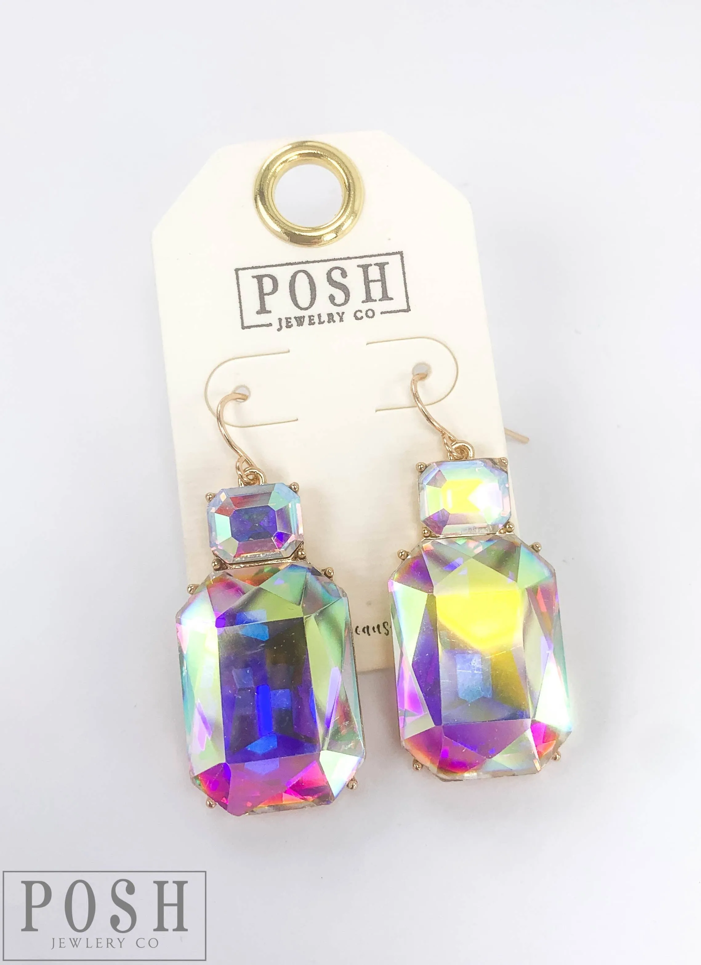 Rectangle gold rhinestone earrings | Stuffology Boutique