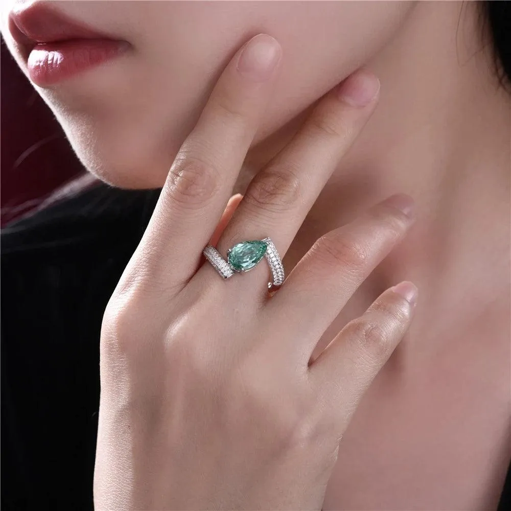Remarkable Vintage Pear Cut 1.5 CT AAAAA Paraiba Tourmaline Gemstone Fine Jewellery Silver Rings For Women