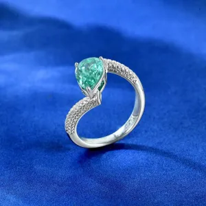 Remarkable Vintage Pear Cut 1.5 CT AAAAA Paraiba Tourmaline Gemstone Fine Jewellery Silver Rings For Women