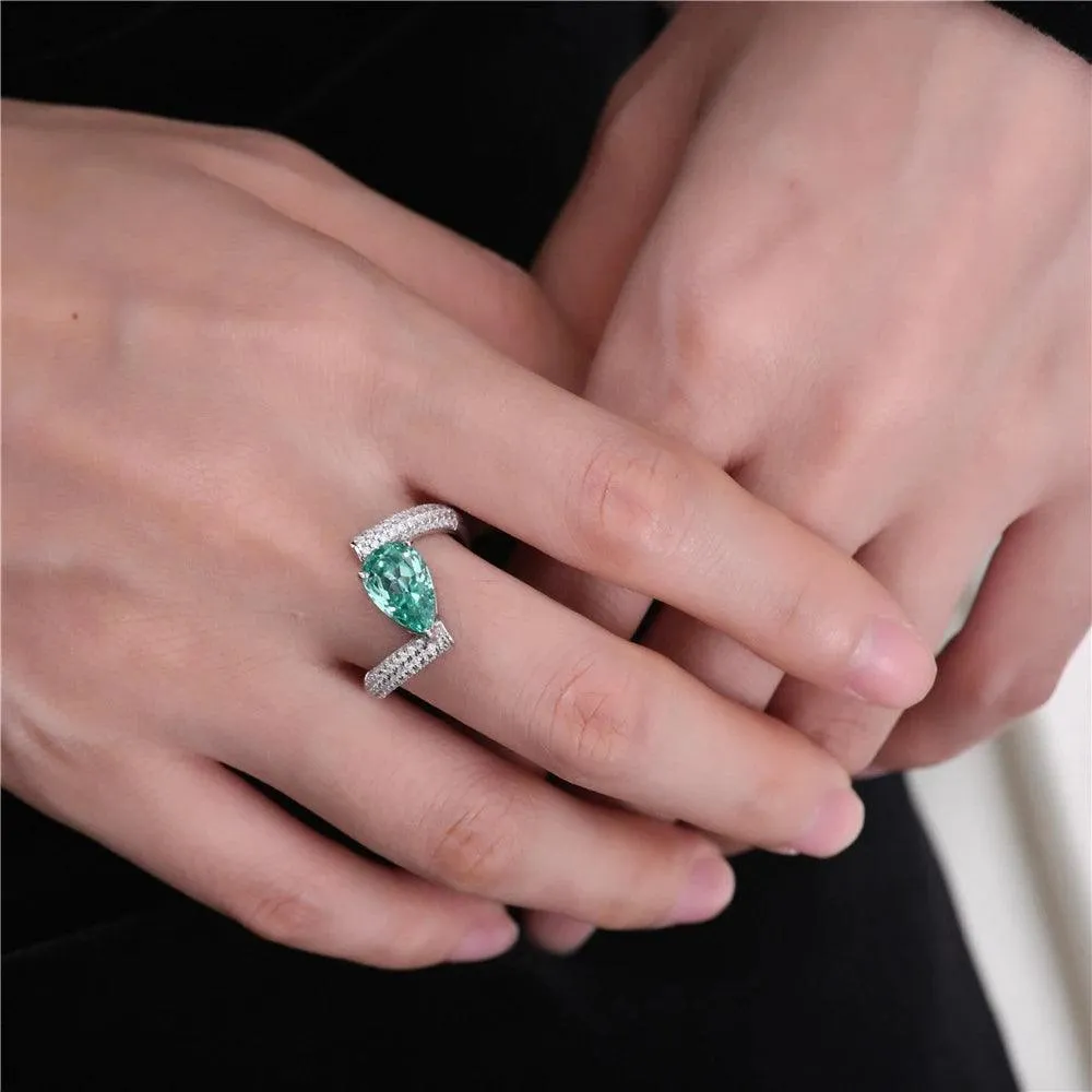 Remarkable Vintage Pear Cut 1.5 CT AAAAA Paraiba Tourmaline Gemstone Fine Jewellery Silver Rings For Women