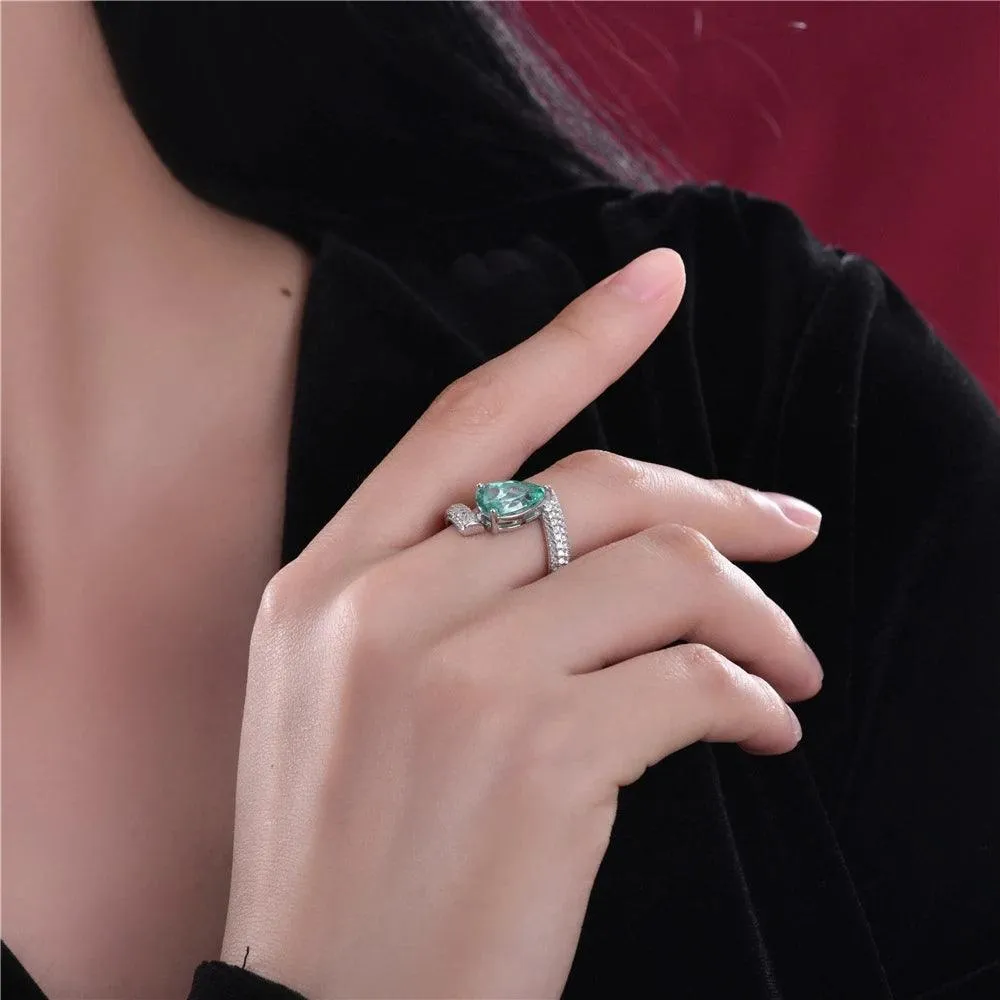 Remarkable Vintage Pear Cut 1.5 CT AAAAA Paraiba Tourmaline Gemstone Fine Jewellery Silver Rings For Women