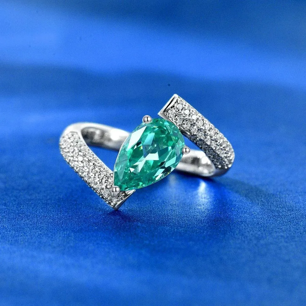 Remarkable Vintage Pear Cut 1.5 CT AAAAA Paraiba Tourmaline Gemstone Fine Jewellery Silver Rings For Women