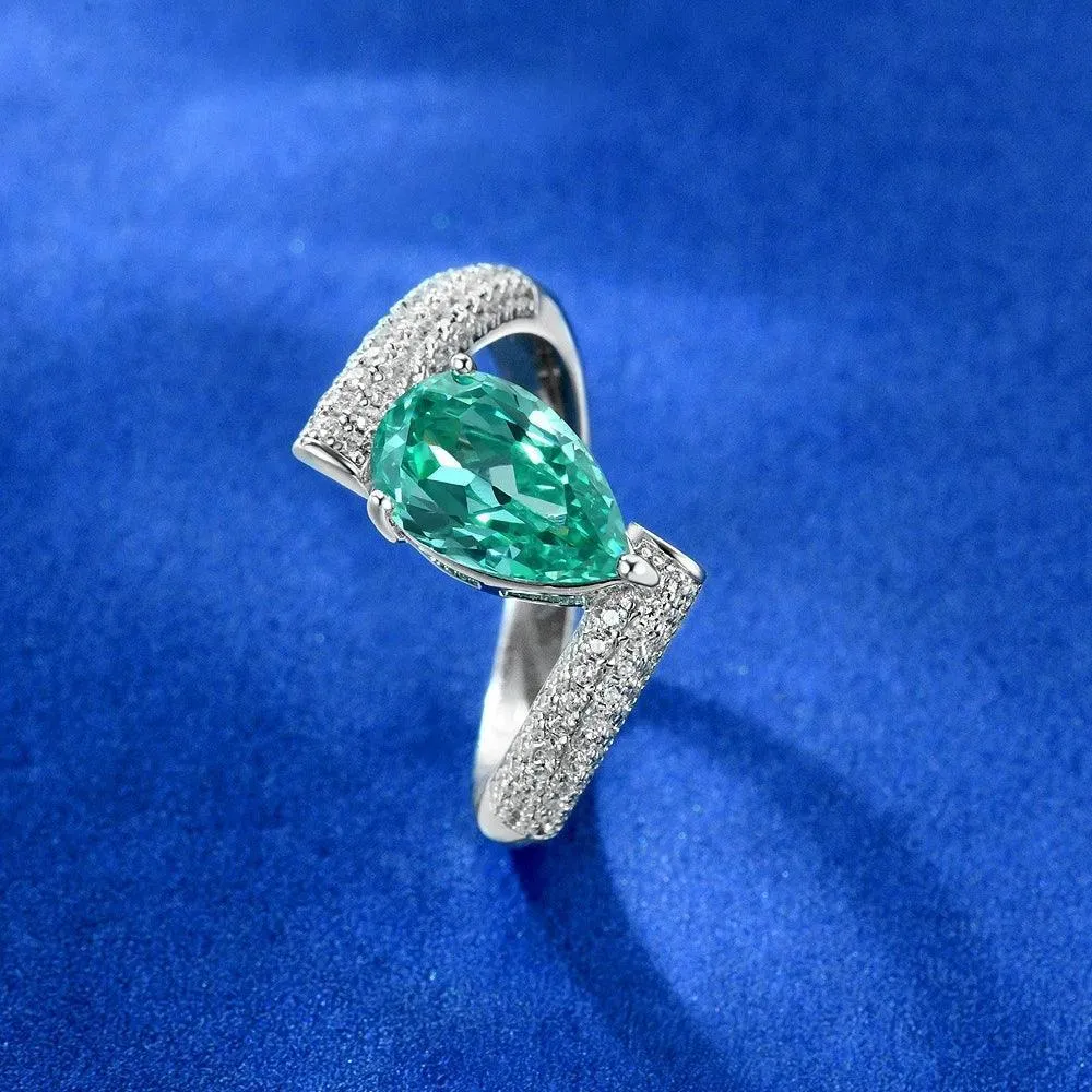 Remarkable Vintage Pear Cut 1.5 CT AAAAA Paraiba Tourmaline Gemstone Fine Jewellery Silver Rings For Women