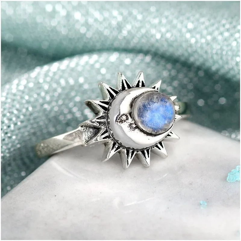 Retro Moonstone Sun Moon Ring