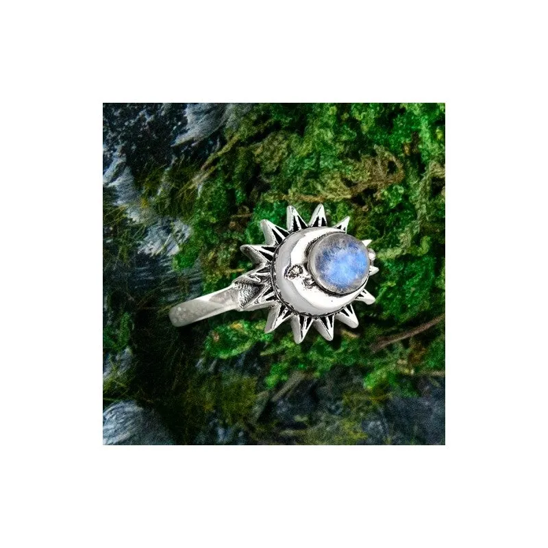 Retro Moonstone Sun Moon Ring