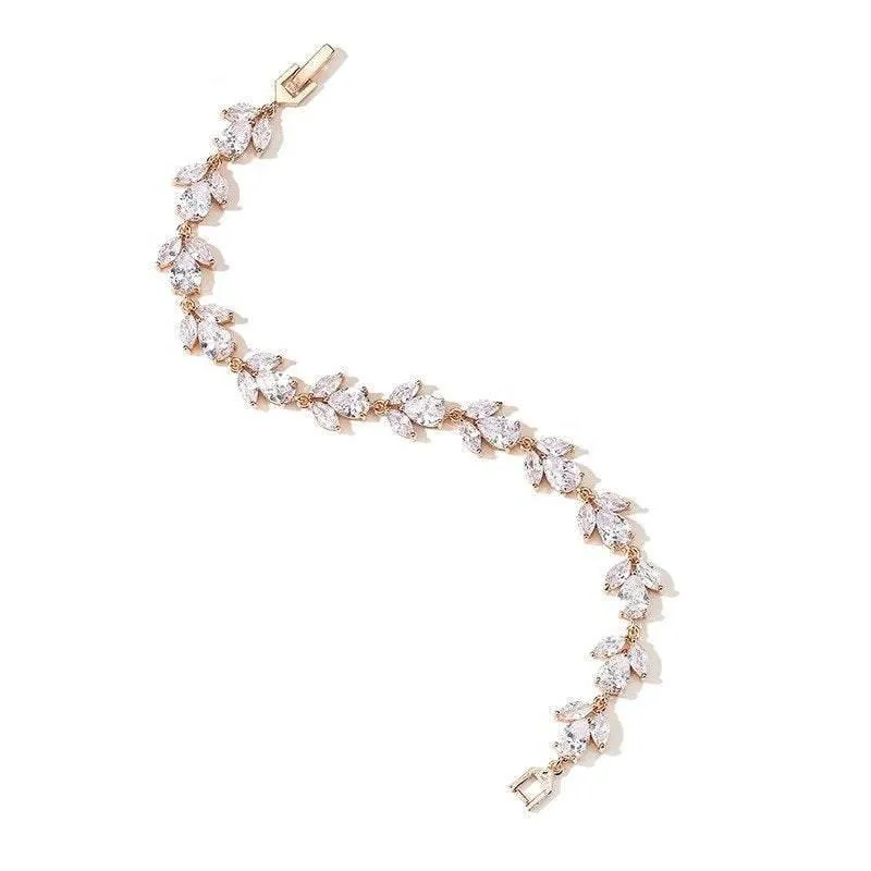 Rose Crystal Wedding Bracelet & Earring Set 7538