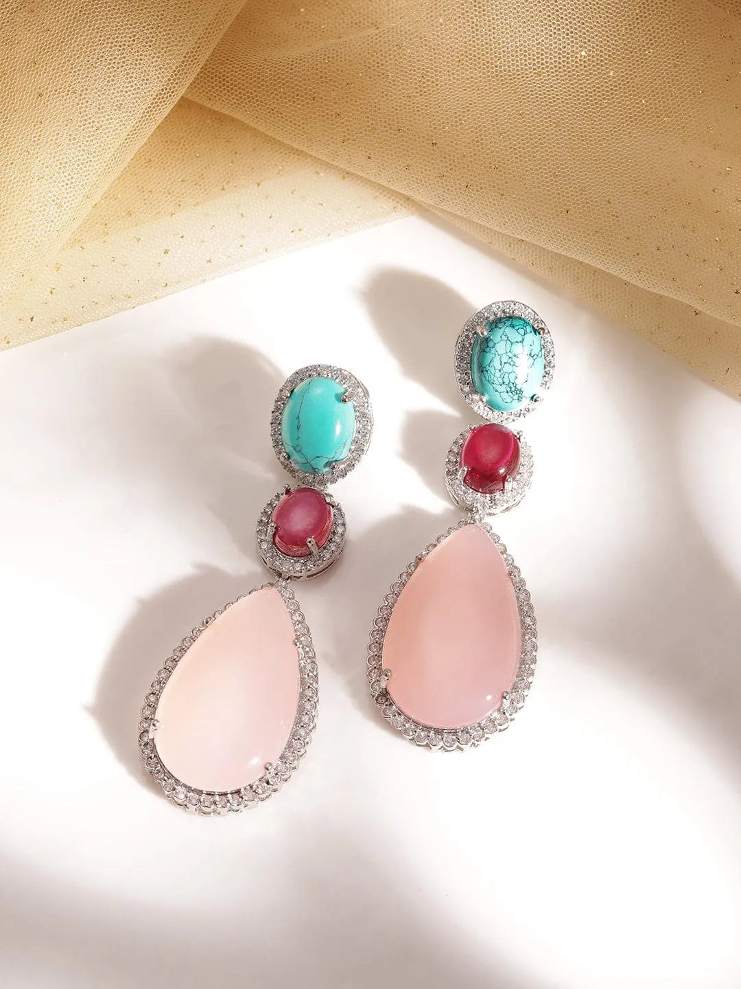 Rubans Sparkling Splendor Silver-Tone AD Demi-Fine drop Earrings for Elegant Glam