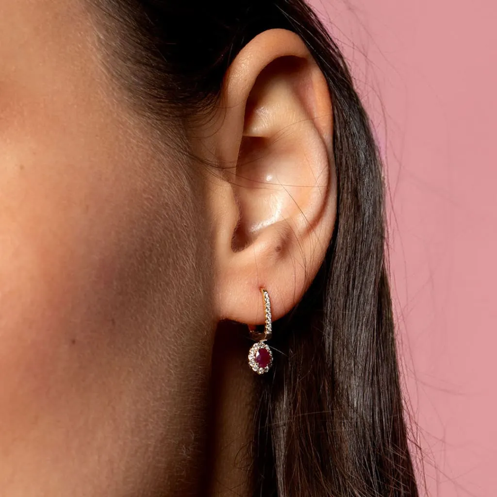 Ruby & Diamond Drop Earrings | 9ct Gold