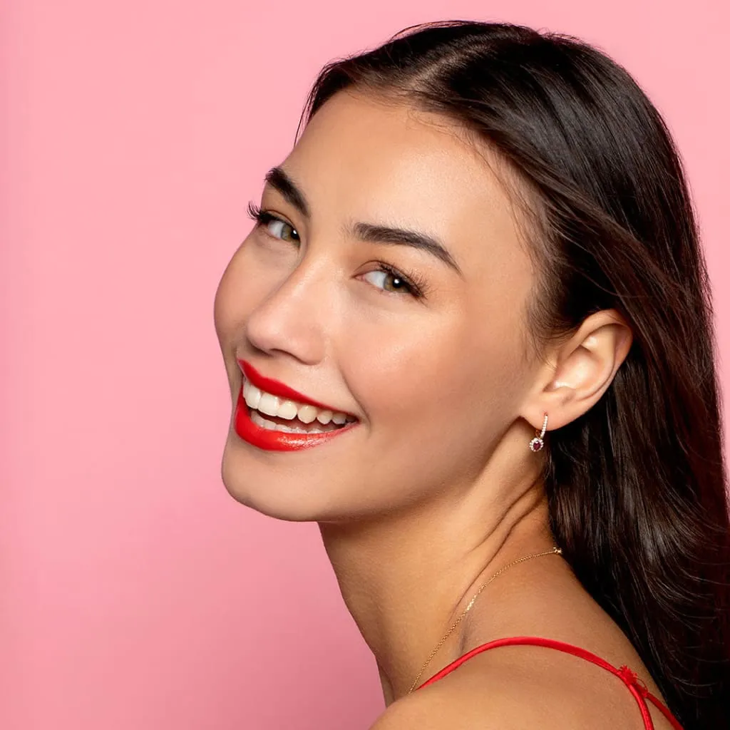 Ruby & Diamond Drop Earrings | 9ct Gold