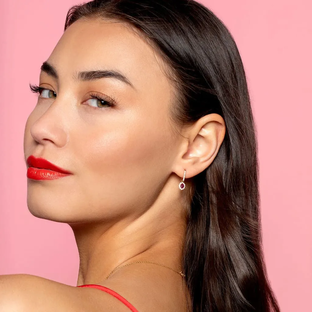 Ruby & Diamond Drop Earrings | 9ct Gold