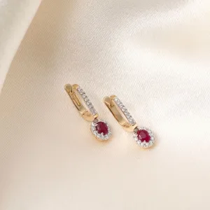 Ruby & Diamond Drop Earrings | 9ct Gold