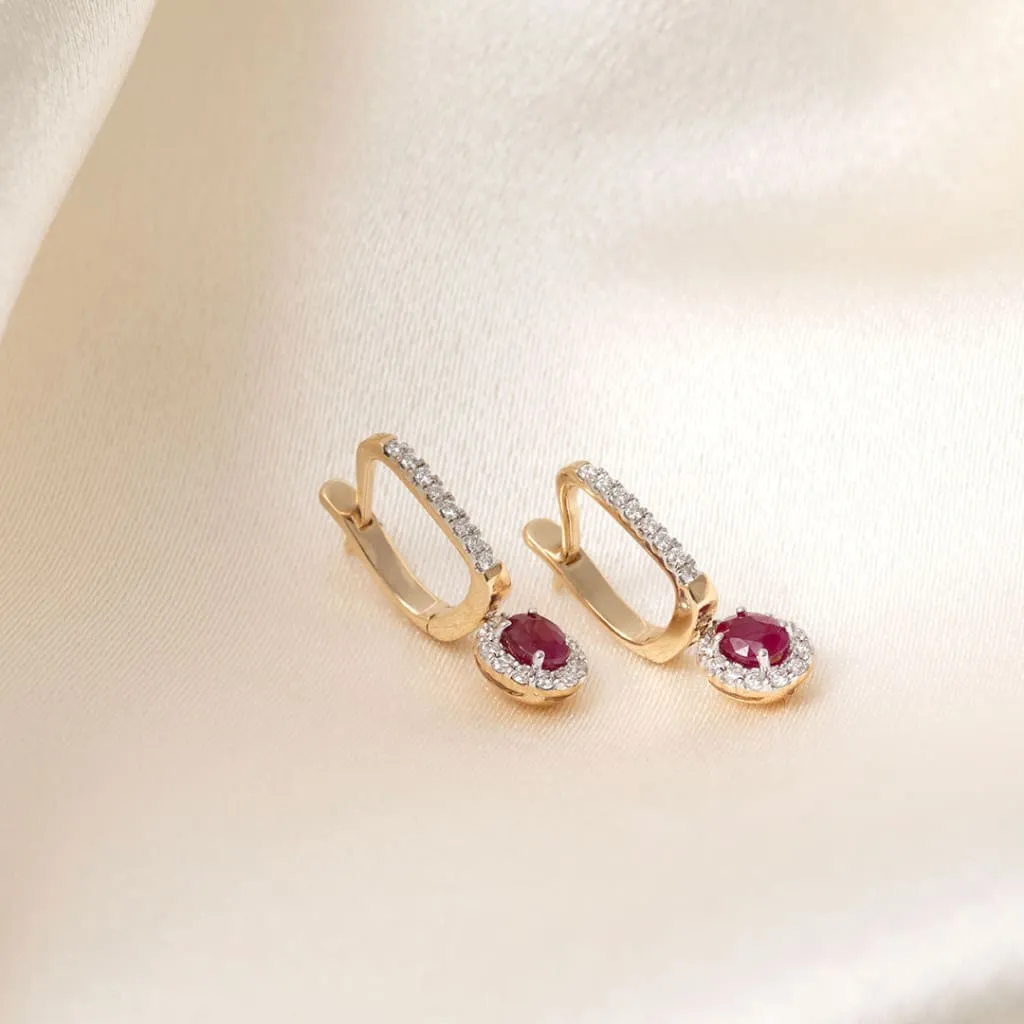 Ruby & Diamond Drop Earrings | 9ct Gold