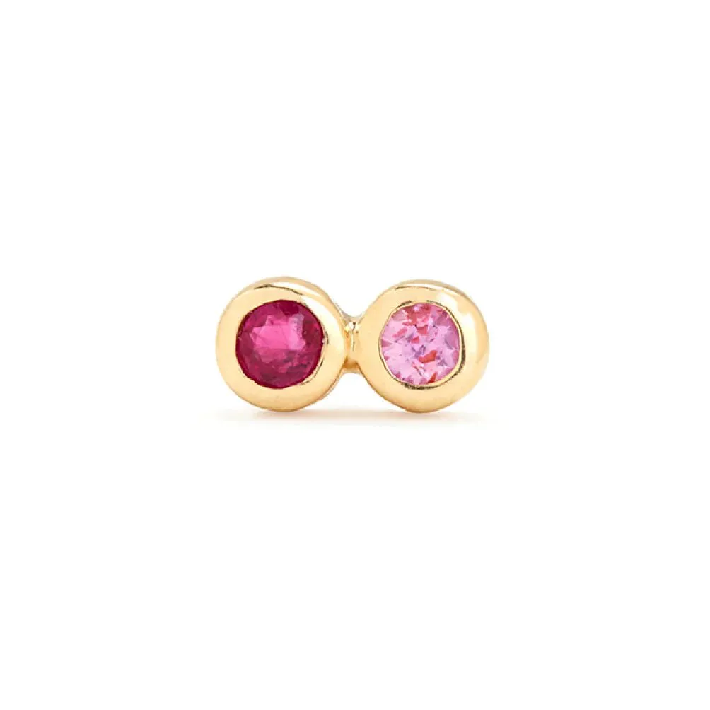 Ruby, Pink Sapphire   10k Gold Infinity Stud Earring