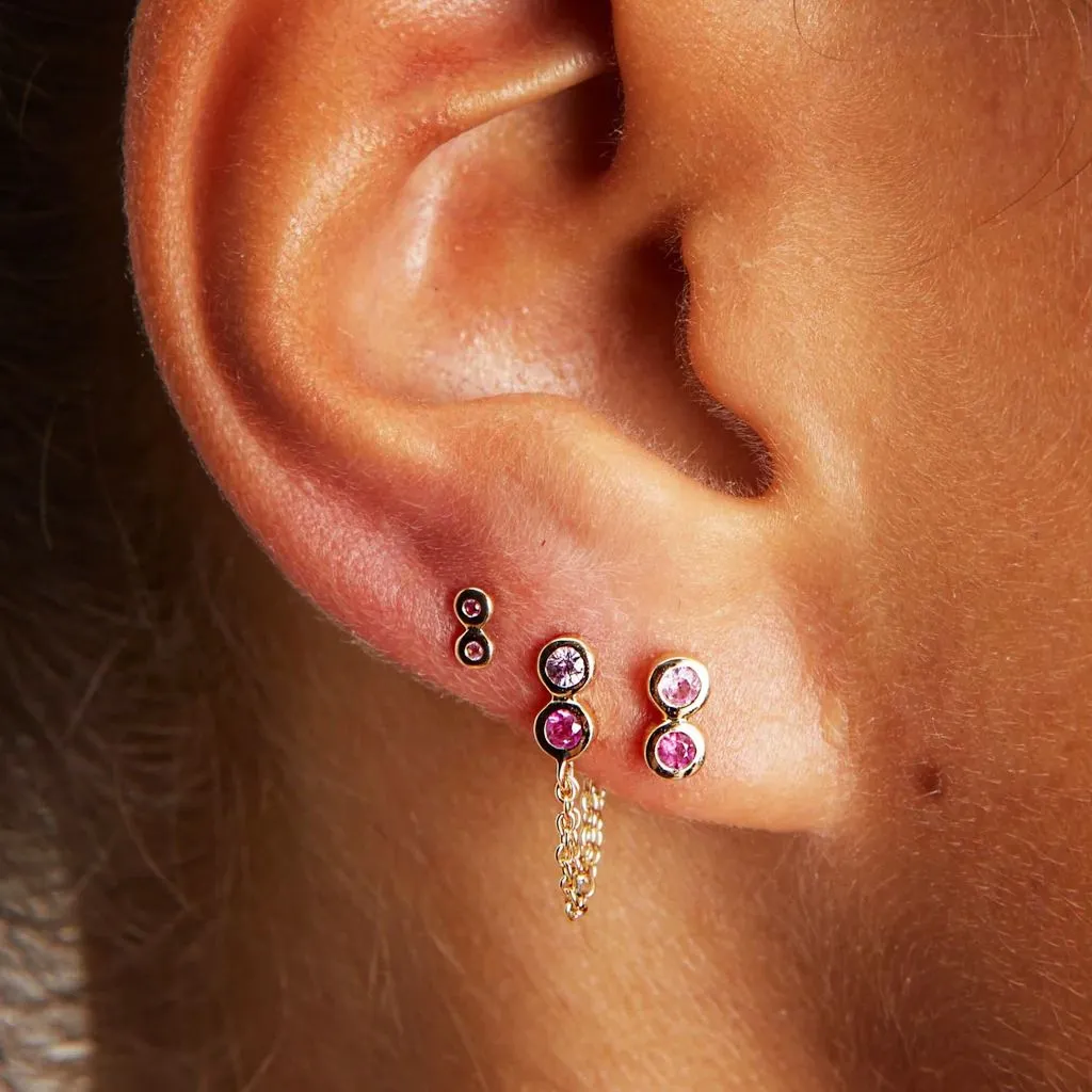 Ruby, Pink Sapphire   10k Gold Infinity Stud Earring