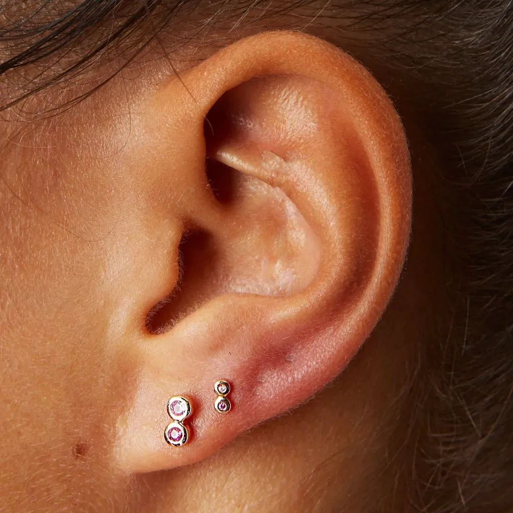 Ruby, Pink Sapphire   10k Gold Infinity Stud Earring