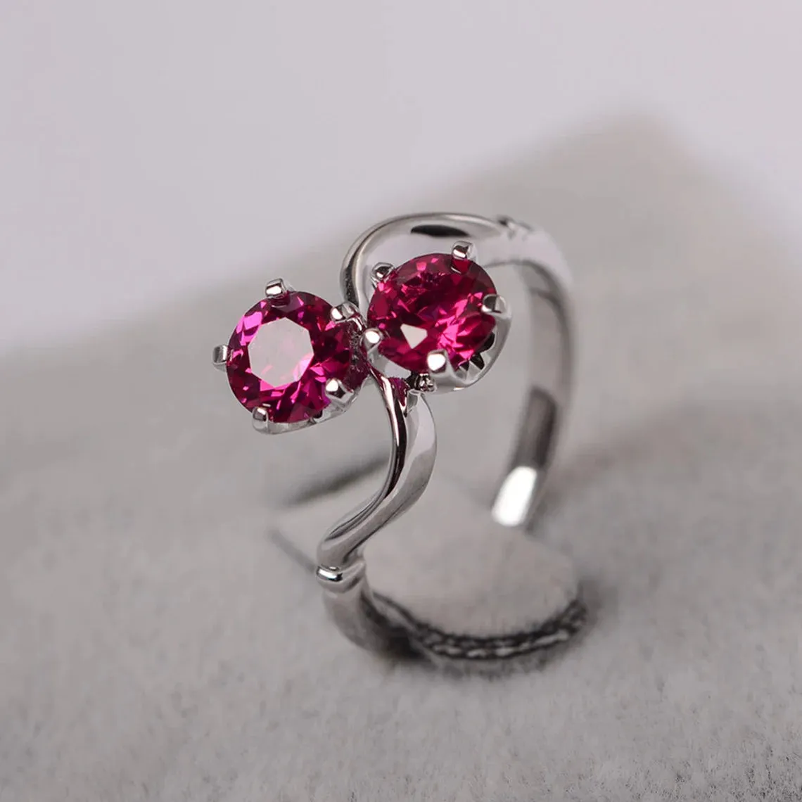 Ruby Round Cut 925 Sterling Silver RIng