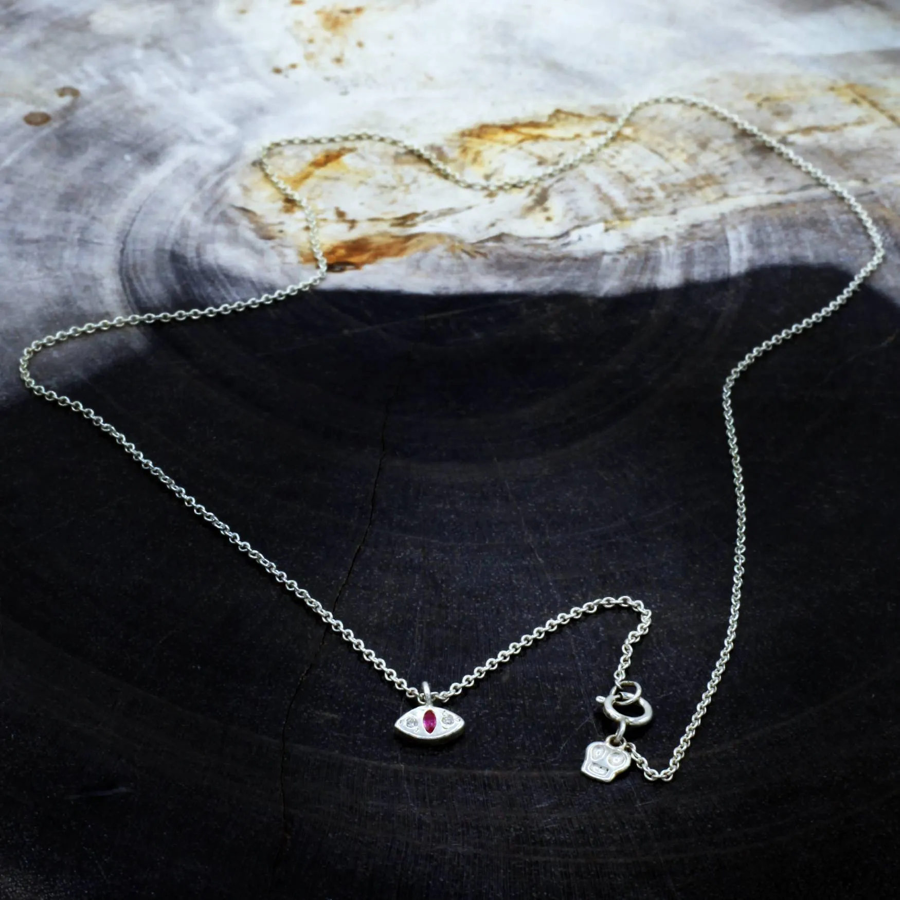 Ruby   Sterling Silver Cat Eye Pendant Necklace