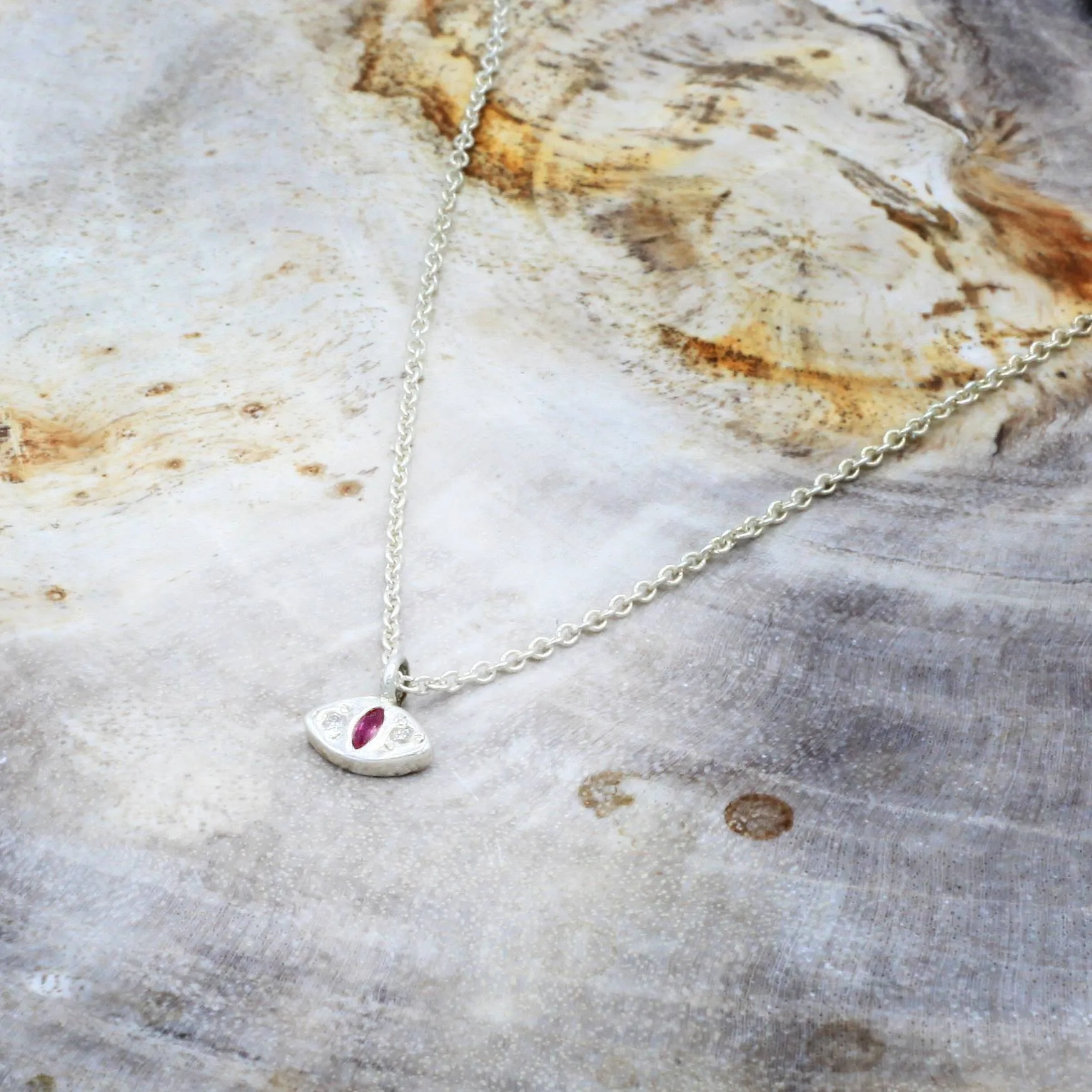 Ruby   Sterling Silver Cat Eye Pendant Necklace
