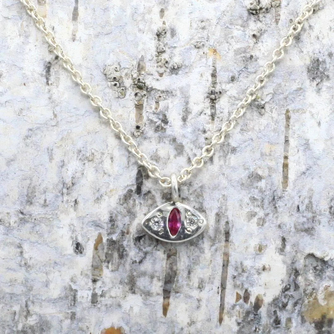 Ruby   Sterling Silver Cat Eye Pendant Necklace