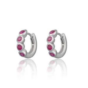 Scream Pretty Bezel Huggie Earrings with Ruby Pink Stones