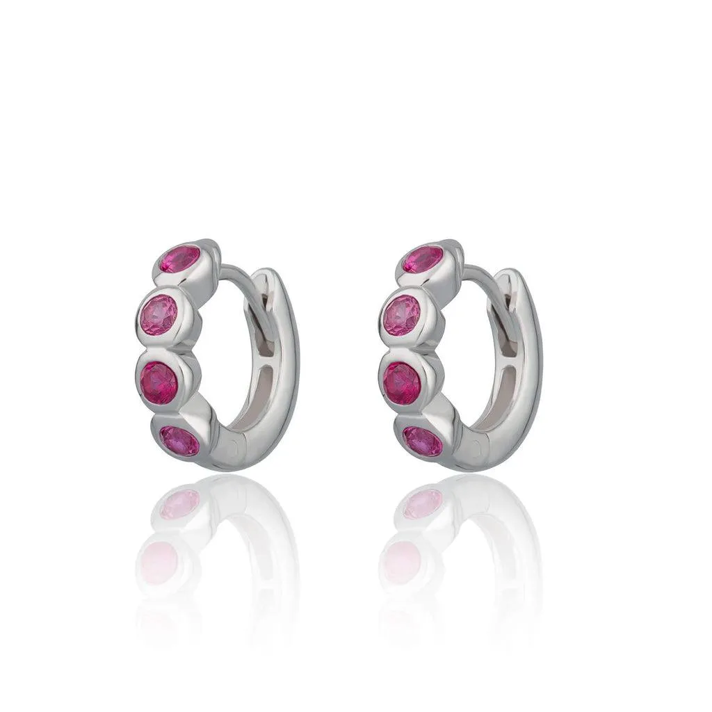 Scream Pretty Bezel Huggie Earrings with Ruby Pink Stones