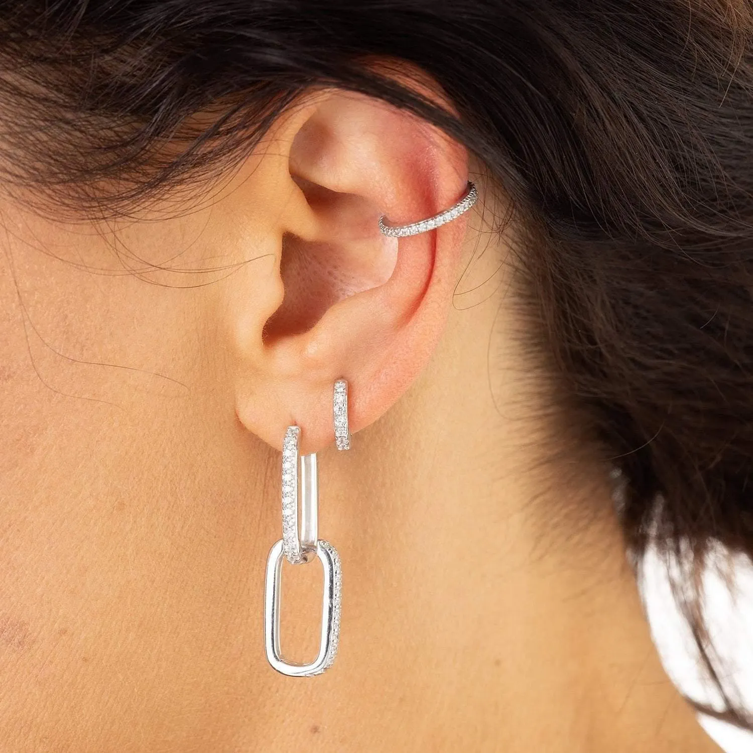 Scream Pretty Oval Hoop Earrings with Clear Stones