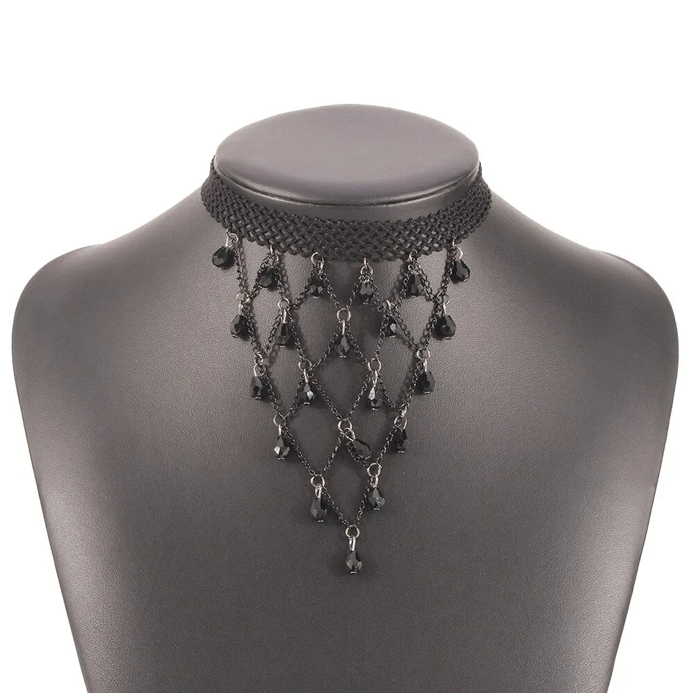 Sexy Black Lace Necklace for Women / Short Choker Necklace / Steampunk Style Jewelry