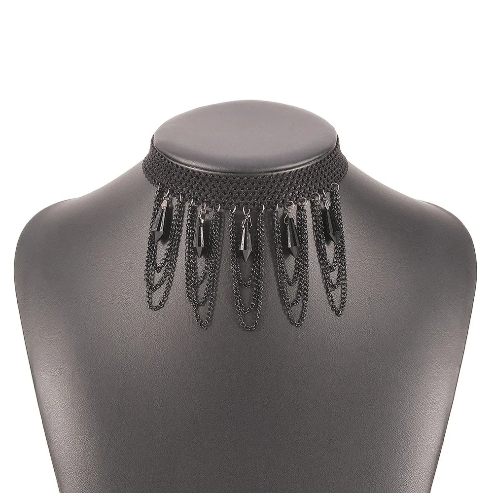 Sexy Black Women's Hanging Rhinestone Necklace/ Short Choker Necklace / Steampunk Style Jewelry
